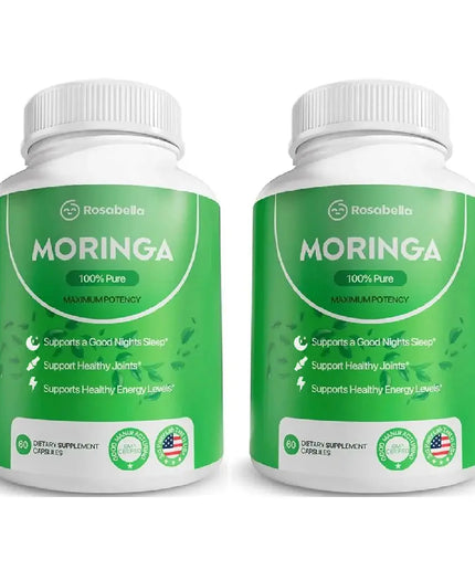 Pure Moringa Powder Capsules - Natural Green Antioxidant Superfood Supplements - Energy, Gut, Skin, Metabolism & Immune Support nkhluka