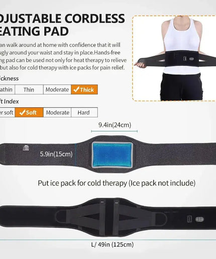 Cordless Rechargeable Heated Waist Belt with Adjustable Temperature Settings and Dual Massage Functions for Low Back Pain Relie nkhluka