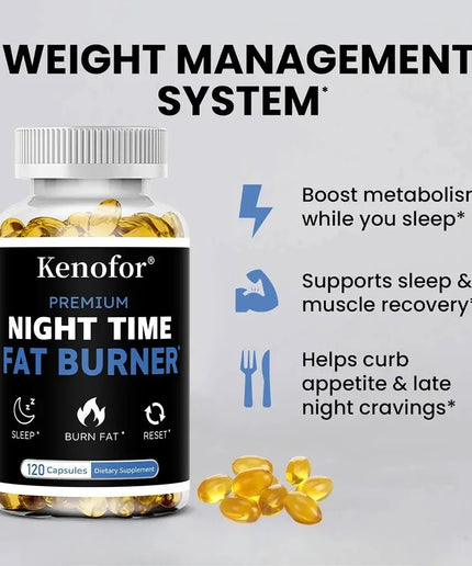 Nighttime Fat Burner Support - Contains White Kidney Bean To Promate Up Metabolism, Weight Management - 120 Capsules nkhluka