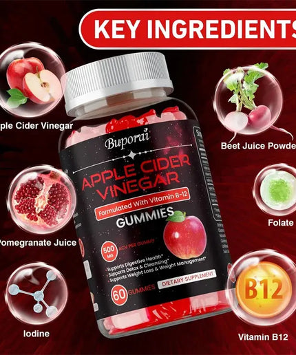 Apple Cider Vinegar Gummies - Promotes Digestive Health, Relieves Bloating and Constipation, Burns Fat, Weight Management nkhluka