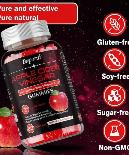 Apple Cider Vinegar Gummies - Promotes Digestive Health, Relieves Bloating and Constipation, Burns Fat, Weight Management nkhluka