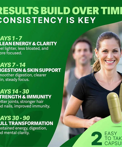 Pure Moringa Powder Capsules - Natural Green Antioxidant Superfood Supplements - Energy, Gut, Skin, Metabolism & Immune Support nkhluka