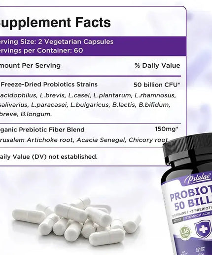 Probiotic 50 Billion - Prebiotics+Digestive Enzymes,Balances Intestinal Flora,Promotes Intestinal Health,Relieves Gas & Bloating nkhluka