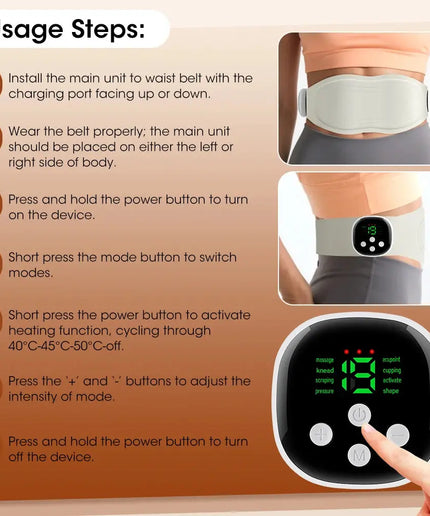 Smart Waist Massager EMS Pulse Vibration 8 Modes Hot Compress Lumbar Protection Abdominal Trainer Body Slimming Device nkhluka