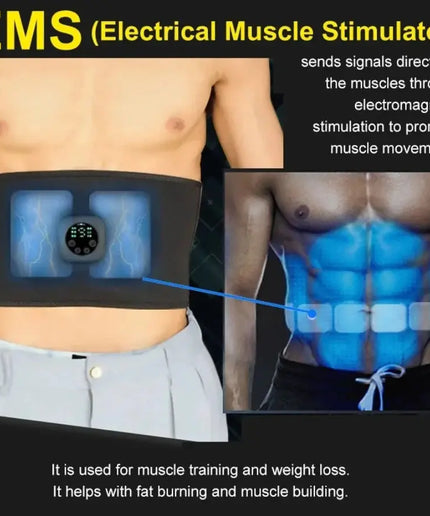 Smart pulse EMS abs belt, abdominal muscle patch, weight loss massage fitness device, black technology fat burning machine nkhluka