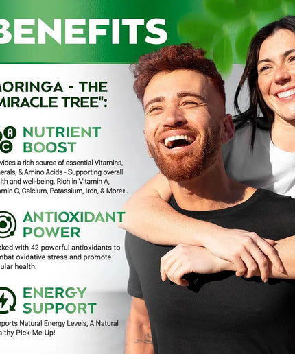 Pure Moringa Powder Capsules - Natural Green Antioxidant Superfood Supplements - Energy, Gut, Skin, Metabolism & Immune Support nkhluka