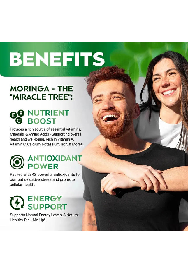 Pure Moringa Powder Capsules - Natural Green Antioxidant Superfood Supplements - Energy, Gut, Skin, Metabolism & Immune Support nkhluka