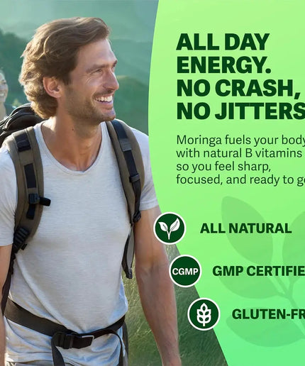 Pure Moringa Powder Capsules - Natural Green Antioxidant Superfood Supplements - Energy, Gut, Skin, Metabolism & Immune Support nkhluka