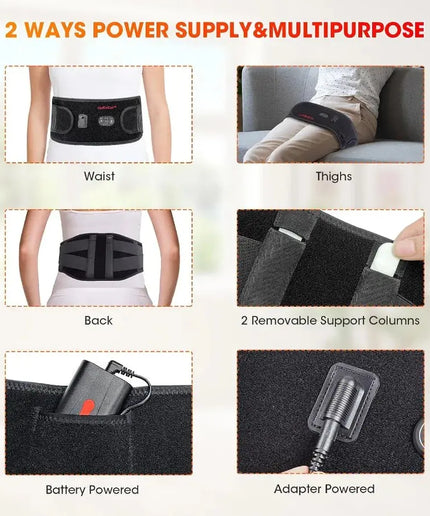 Cordless Rechargeable Heated Waist Belt with Electrical Heating and Massage Function for Low Back Pain Relief 53 Inches Long Bl nkhluka