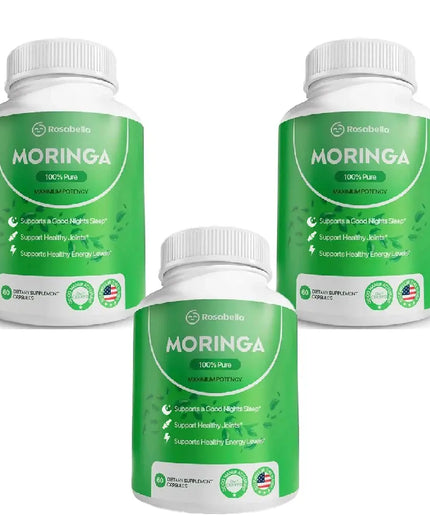 Pure Moringa Powder Capsules - Natural Green Antioxidant Superfood Supplements - Energy, Gut, Skin, Metabolism & Immune Support nkhluka