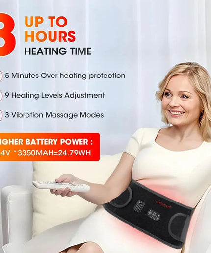 Cordless Rechargeable Heated Waist Belt with Electrical Heating and Massage Function for Low Back Pain Relief 53 Inches Long Bl nkhluka