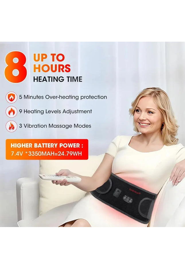 Cordless Rechargeable Heated Waist Belt with Adjustable Temperature Settings and Dual Massage Functions for Low Back Pain Relie nkhluka