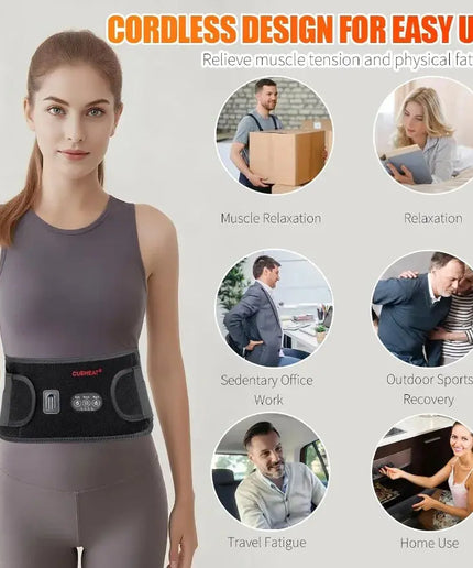 Cordless Rechargeable Heated Waist Belt with Adjustable Temperature Settings and Dual Massage Functions for Low Back Pain Relie nkhluka