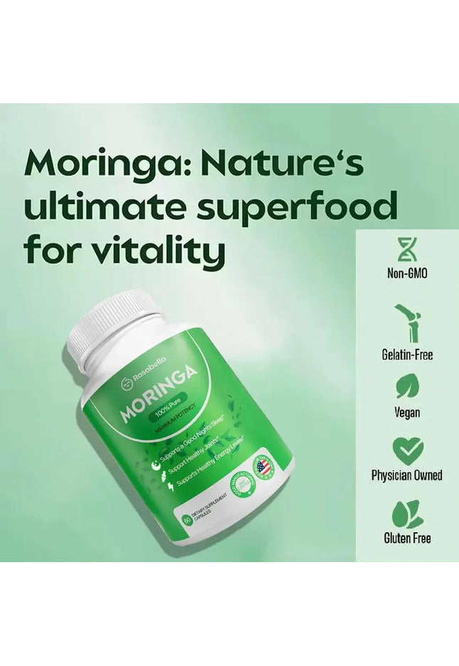 Pure Moringa Powder Capsules - Natural Green Antioxidant Superfood Supplements - Energy, Gut, Skin, Metabolism & Immune Support nkhluka
